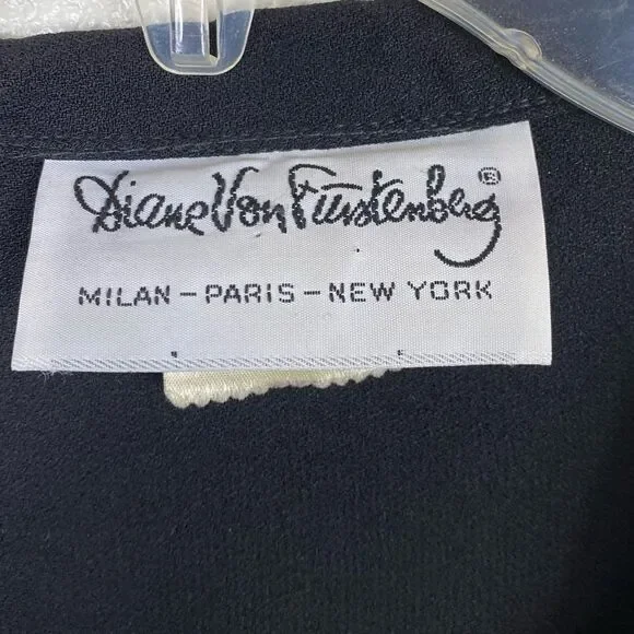 Vintage Diane Von Furstenberg Black Collared Midi Dress - Picture 3 of 6